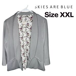 Skies Are Blue Floral Lined Open Front Blazer Jacket Women’s XXL Gray Stretch